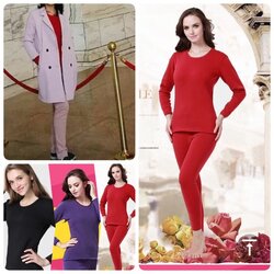 โปรหนัก!! ลองจอน สีแดงสวยสด ผ้าฟลีซกันหนาวติดลบ(เสื้อ+กางเกง)