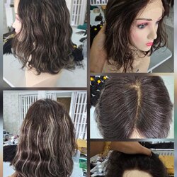 วิกผมแท้ทอมือ งานพรีเมี่ยม เสยแสกเนียนมาก ไม่ต้องใช้กาว สีน้ำตาลไฮไลท์ Premium Human Hair Jewish Wig