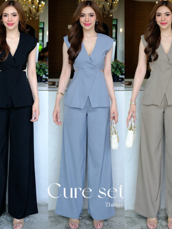#5048 Cure set งานเซ็ตทรงSemi-formal ดีไซน์เก๋มากๆค่ะ ตัวเสื้อแขนกุดปิดไหล่ซับในทั้งตัว thitiya