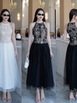 #5065#Eve งานเดรสลูกไม้คอกลมแขนกุด ที่มีความสมุน ลุกเรียบหรูดูแพง ทรงสวยน่ารัก