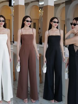 #9865 จั้มยาวขากระบอบเรียบๆ แต่งชีทรูด้านข้างช่วงบน ทรงกระบอบใหญ่หรูดูแพงมากๆ intuon