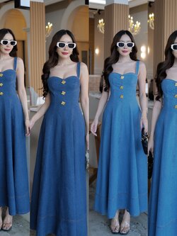 #5070 HILOOK เดรสยาวยีนส์แท้ สานเดี่ยว อกเว้านิดๆทรฃหัวใจใส่สวยมากกกก