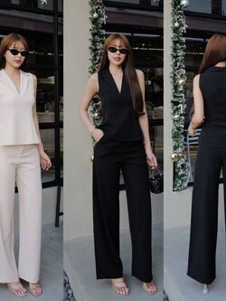 #1003#Eve 💕💕งานเซ็ต+กางเกงเสื้อคอปกทรงตัววีเก๋มากค่ะเสื้อเป็นซิปข้างใส่ง่ายไม่บางมีซับใน