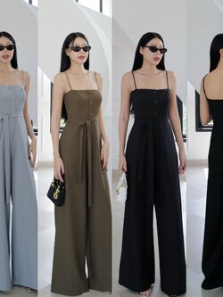 #5068 #Eve 🤍🤍จั้มเดี่ยวยาว ช่วงอกแต่งกระดุมหน้า หลอก สายปรับได้ ซิปหลังกระเป๋าข้าง