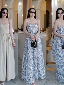 #5063 Eve เดรสเกาะอกกระโปรงยาว หน้าอกสวย ทรงสวยมาก กระโปรงมีจับจีบนิดๆ