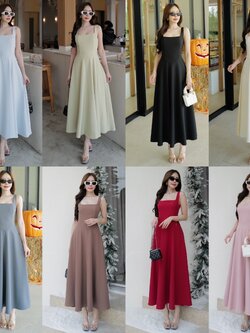 #4533 HILOOK ชุดเดรสทรงลูกคุณกล้าม คอเหลี่ยม เย็บเอวเป็นทรงสามเหลี่ยมกระโปรงมีความจับจีบ