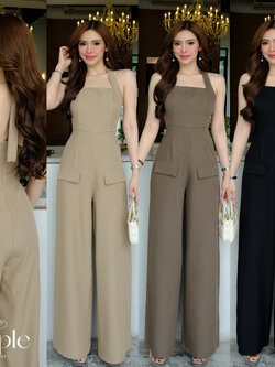 #4833 Maple jumpsuite-เมเปิ้ล จั๊มสูท จั๊มสูทตัวยาว ทรงผูกคอ ด้านหน้าตีเกล็ดทรงสวย thitiya