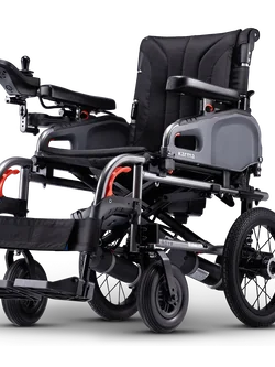 รถเข็นไฟฟ้าคาร์ม่า Eflexx (Power WheelChair KARMA Eflexx) ล้อหลังมี 2 ขนาดเล็ก 14 นิ้ว และล้อใหญ่ 20 นิ้ว สามารถเลือกได้ พับเก็บได้ พนักพิงหลังปรับได้ แบตเตอรี่ถอดและติตตั้งง่าย น้ำหนักเบา เคลื่อนย้ายสะดวก (รุ่นยอดนิยม)