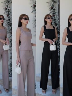 #1003#Eve💕💕งานเซ็ต+กางเกงตัวเสื้อเป็นทรงกล้าม ซิปข้างมีซับใน ผ้าไม่บางค่ะ