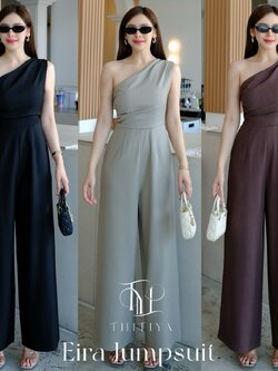 #5512 Eira Jumpsuit จั๊มยาวไหล่เดียว ผ้าดีเนื้อเรียบ ทิ้งตัวสวย ช่วงบนซับในอย่างดี งานเพิ่มกระเป๋าข้างสองฝั่ง Thitiya