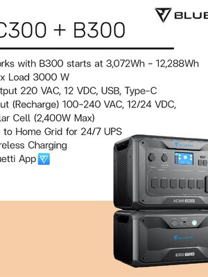 BLUETTI AC300 + B300 Home Battery Backup (Inverter 3,000W + Battery 3,072Wh)แบตเตอรี่สำรองอเนกประสงค์