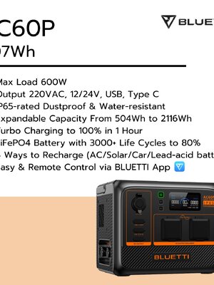 BLUETTI AC60P Portable Power Station | 600W 504Wh แบตเตอรี่สำรองอเนกประสงค์