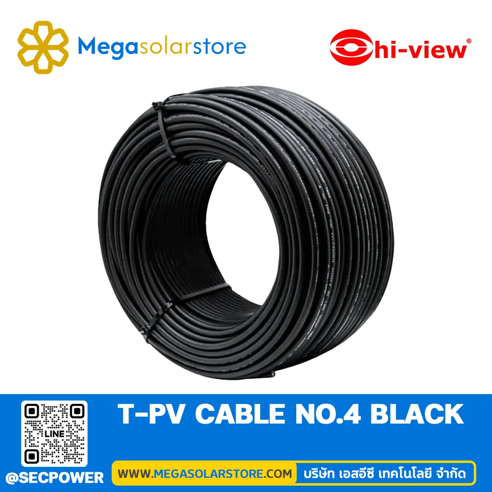 สายไฟ ยี่ห้อ HiView รุ่น T-PV Cable No.4 Black | สายไฟ PV Cable No.4, สีดํา 100ม. / ม้วนประกัน 20 ปี
